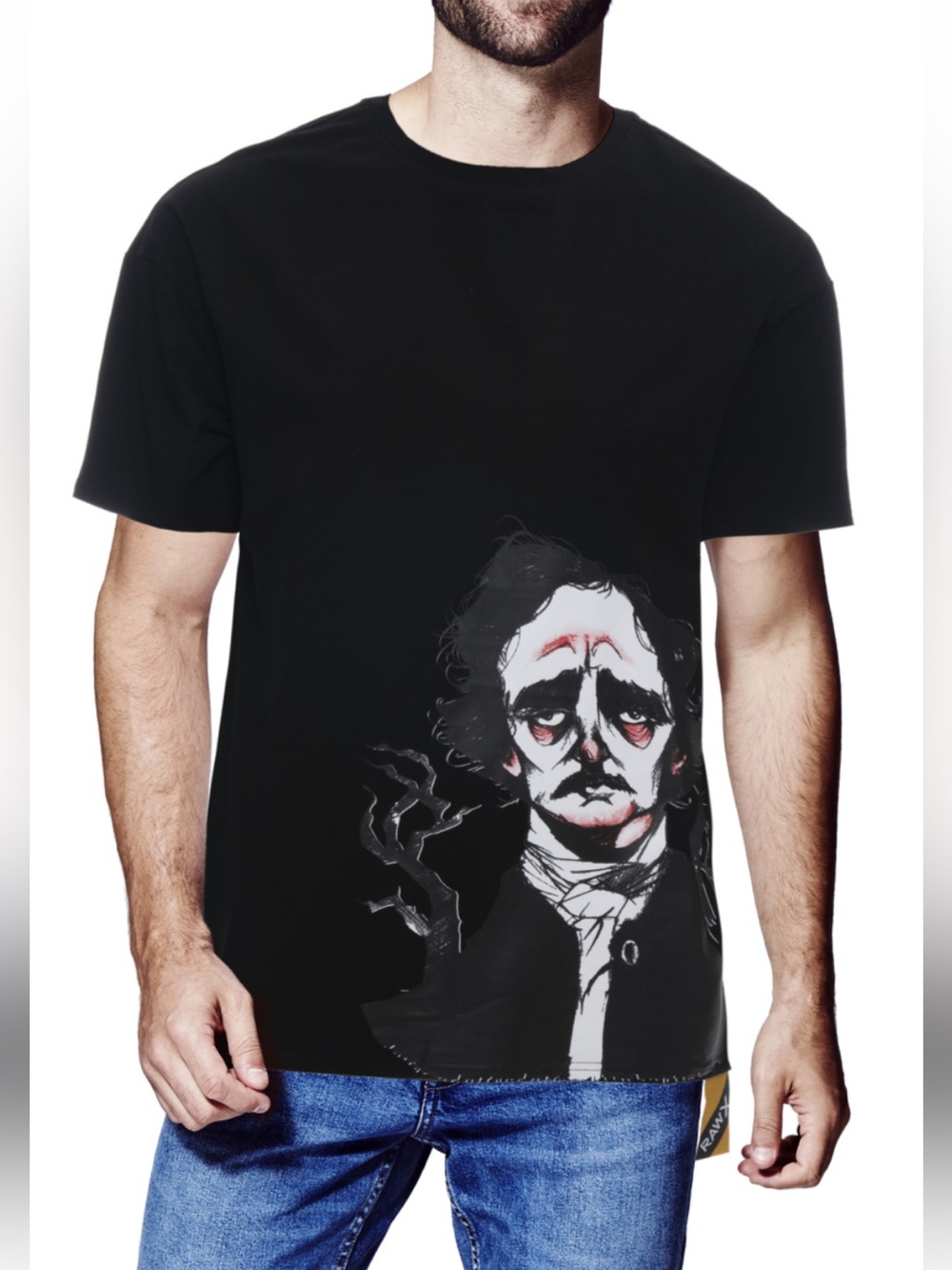RAWX Relaxed Fit Crewneck Black T-Shirt Sz 2XL Graphic Print Edgar Allan Poe